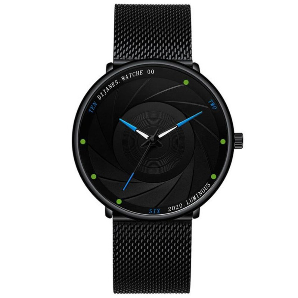 (Mesh- Black&Blue) Fashion Mens Watches Luxury Quartz Watch Men Casual Business Black Mesh Steel Luminous Wrist Watch Male Clock Relogio Masculino
