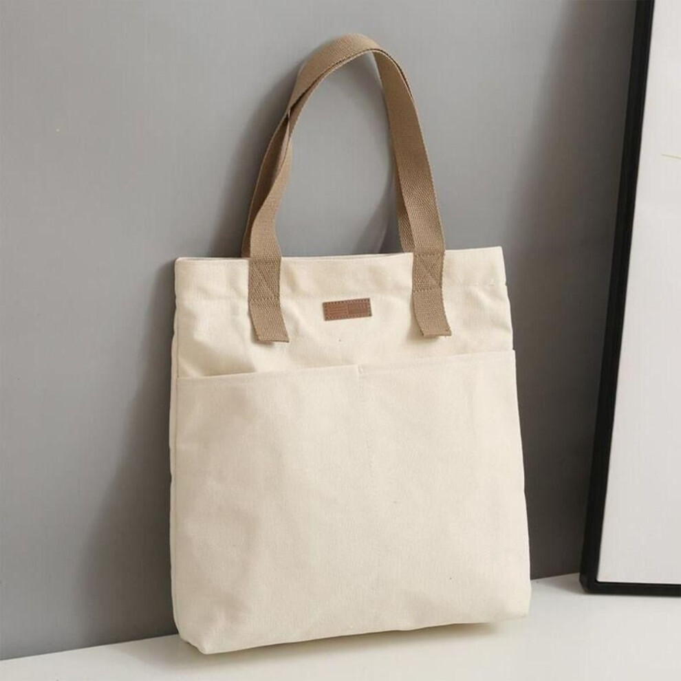 (beige) Sewing Thread Tote Bags Canvas Shopping Bag Fashion Handbags  Women