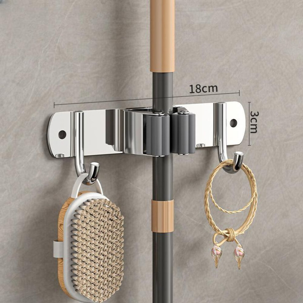 (1 clip 2 hooks) Wall Mount Mop Organizer Holder Broom Hook Stainless Steel Storage Hook Kitchen Bathroom Organization Accessories