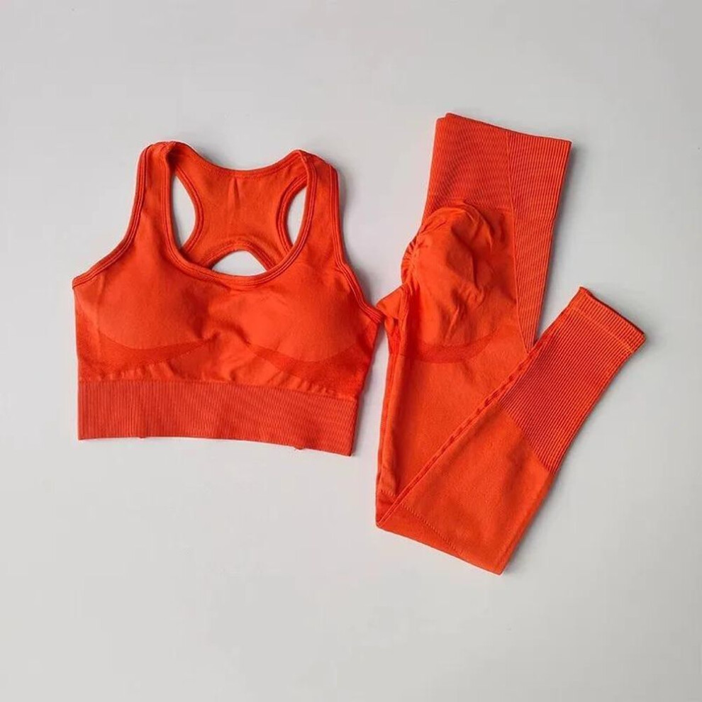 (orange, M) Women&apos;s Tracksuit Fitness Suit Yoga Sets Sportswear Workout Sports Bra+high Waist Leggings Gym Clothing Seamless Sports Suits