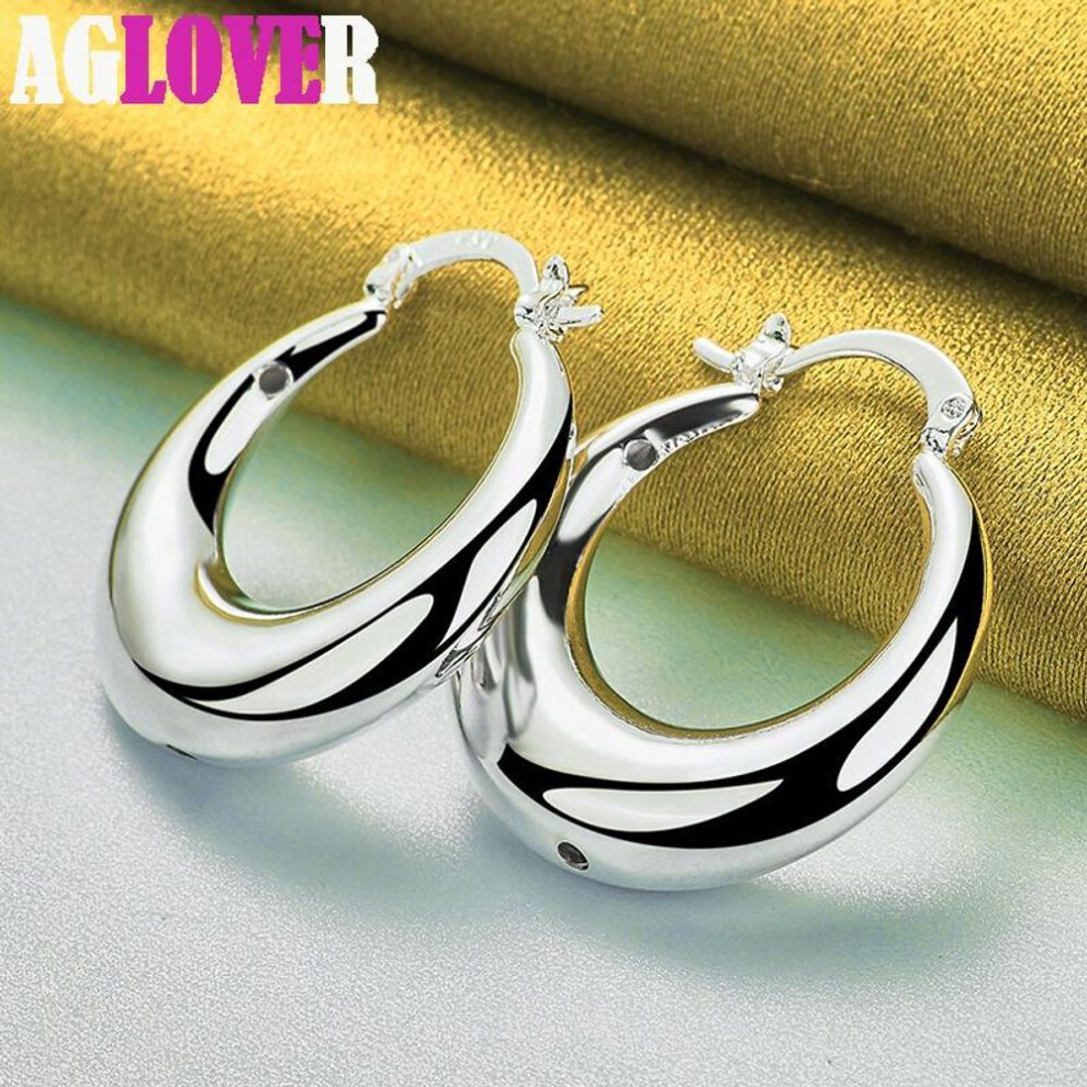 925 Sterling Silver Circle Smooth U Shape Big Hoop Earrings Jewelry