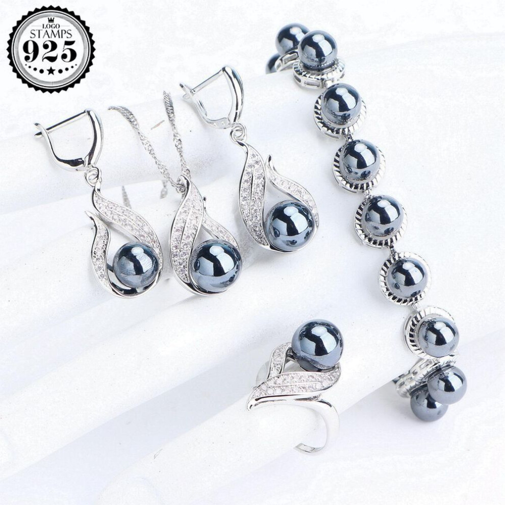 (black, 9) Silver Color Bridal Pearl Jewelry Set For Women Wedding