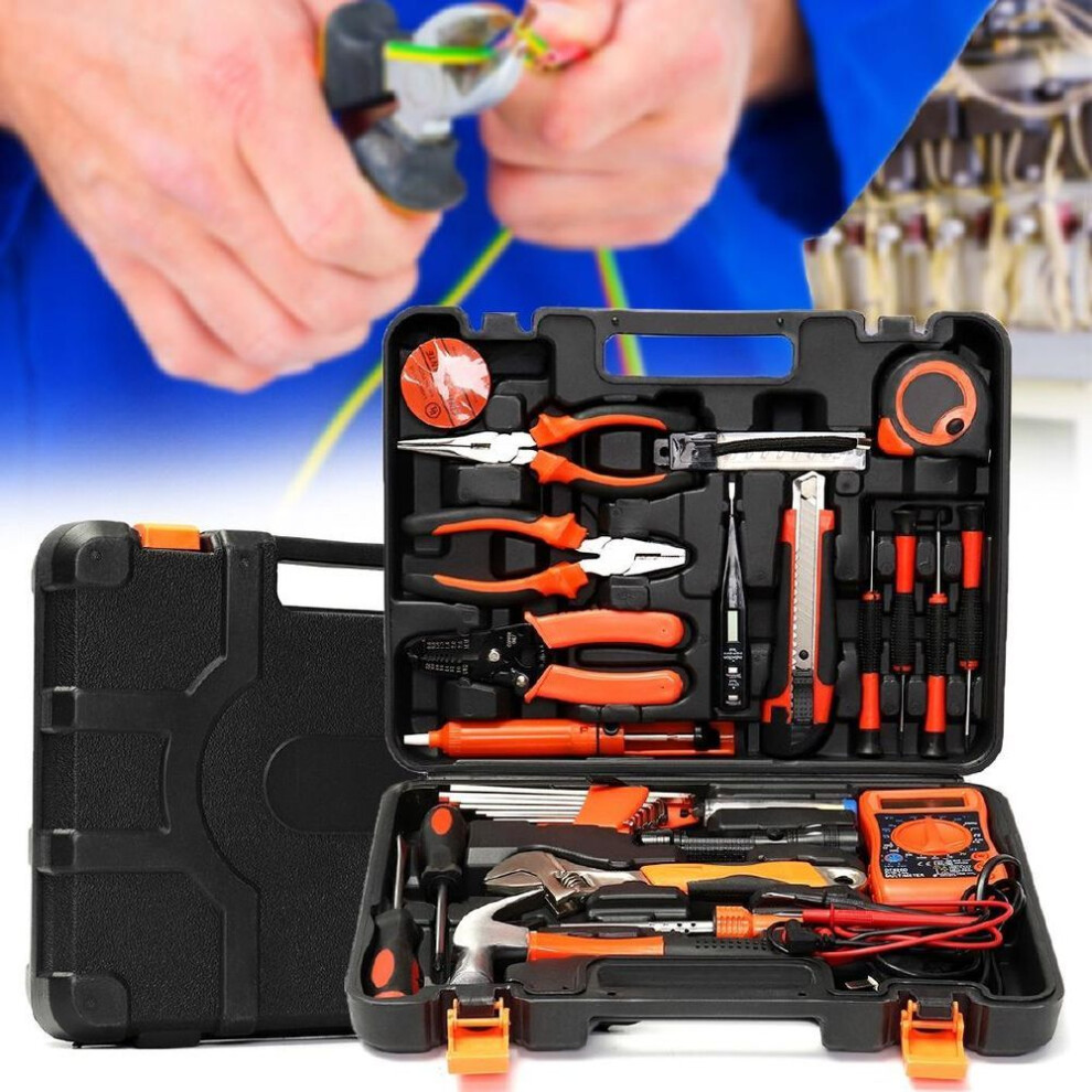 35pcs Multifuntional Tools Set Steel Household Electrician Kits Hardware Toolbox Black+orange