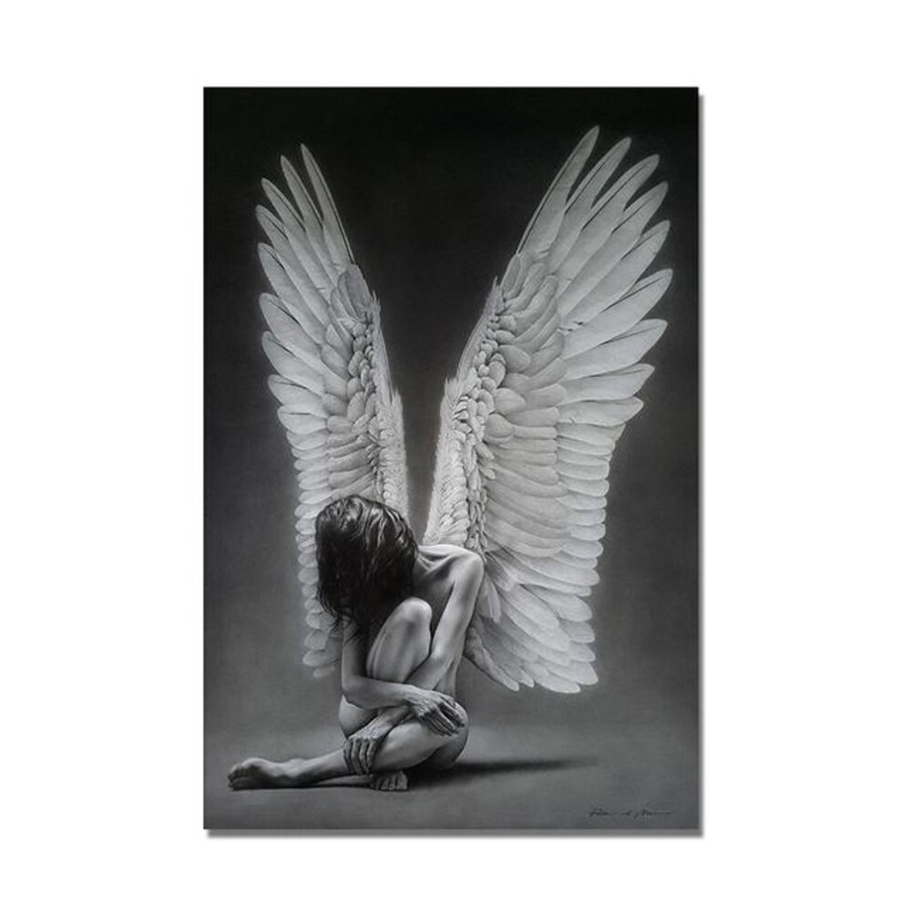 (as the picture, 50x75cm) Sexy Naked Angel Girl Canvas Painting Black White Figure Posters And Prints Wall Art Picture For Living Room Home Decor Unframed