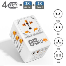 (white, 2 USB-A & 2 USB-C-65W) TESSAN 35W/65W/100W GaN Universal Travel Adapter All-in-one Travel Charger with USB &Type C Wall Charger for US EU UK AUS Travel