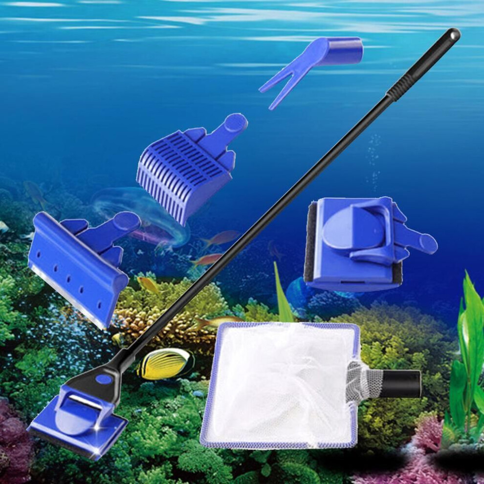5 In 1 Aquarium Window Glass Brush Net Long Handle Algae Scraper Cleaning Tools