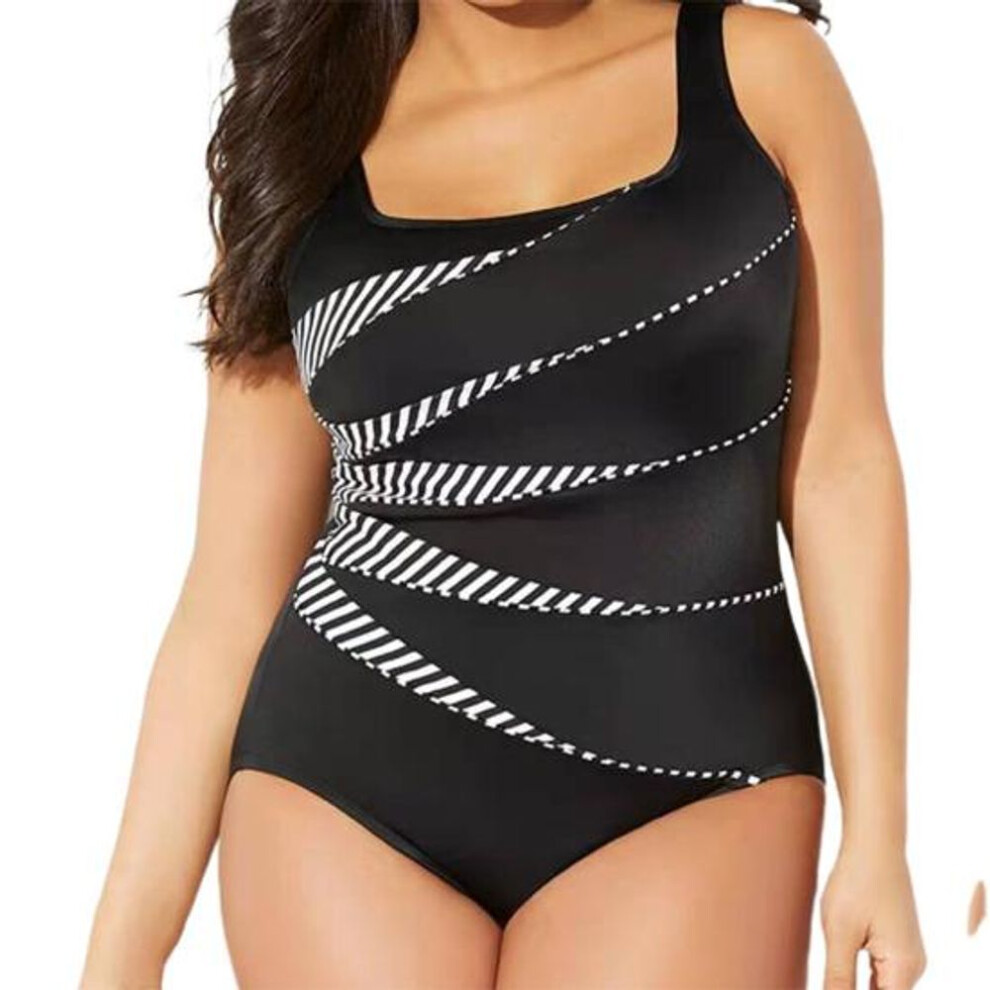 (3XL, black) Women Summer Plus Size Push Up Swimsuit Striped Printed Bodycon Bathing Suit One Pieces Swimsuits