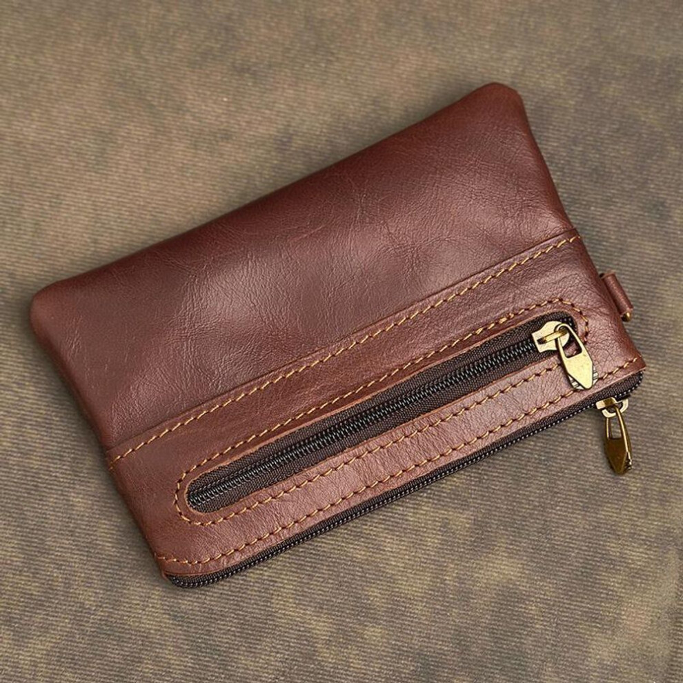 (dark brown) Genuine Leather Coin Purse for Men Women Mini Zipper Wallet Small Money Pocket Bag Female Money Wallets Men Card Holder