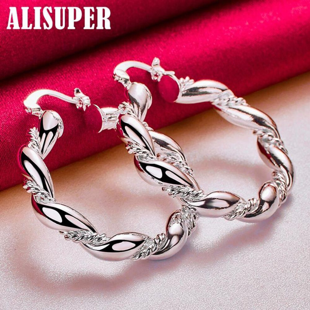 925 Sterling Silver Twisted Rope Round Hoop Earring Jewelry