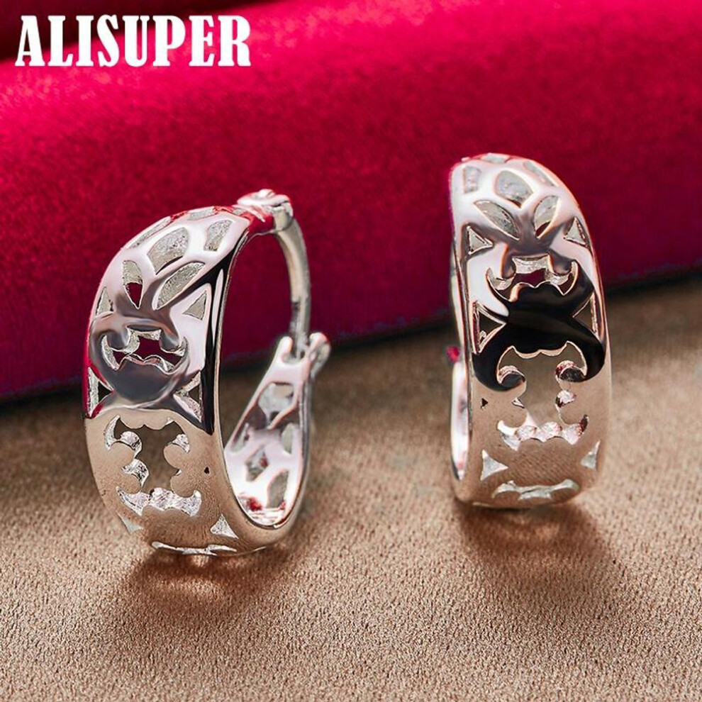 (2.10*1.60cm) 925 Sterling Silver Geometric Hollow Hoop Earring Jewelry