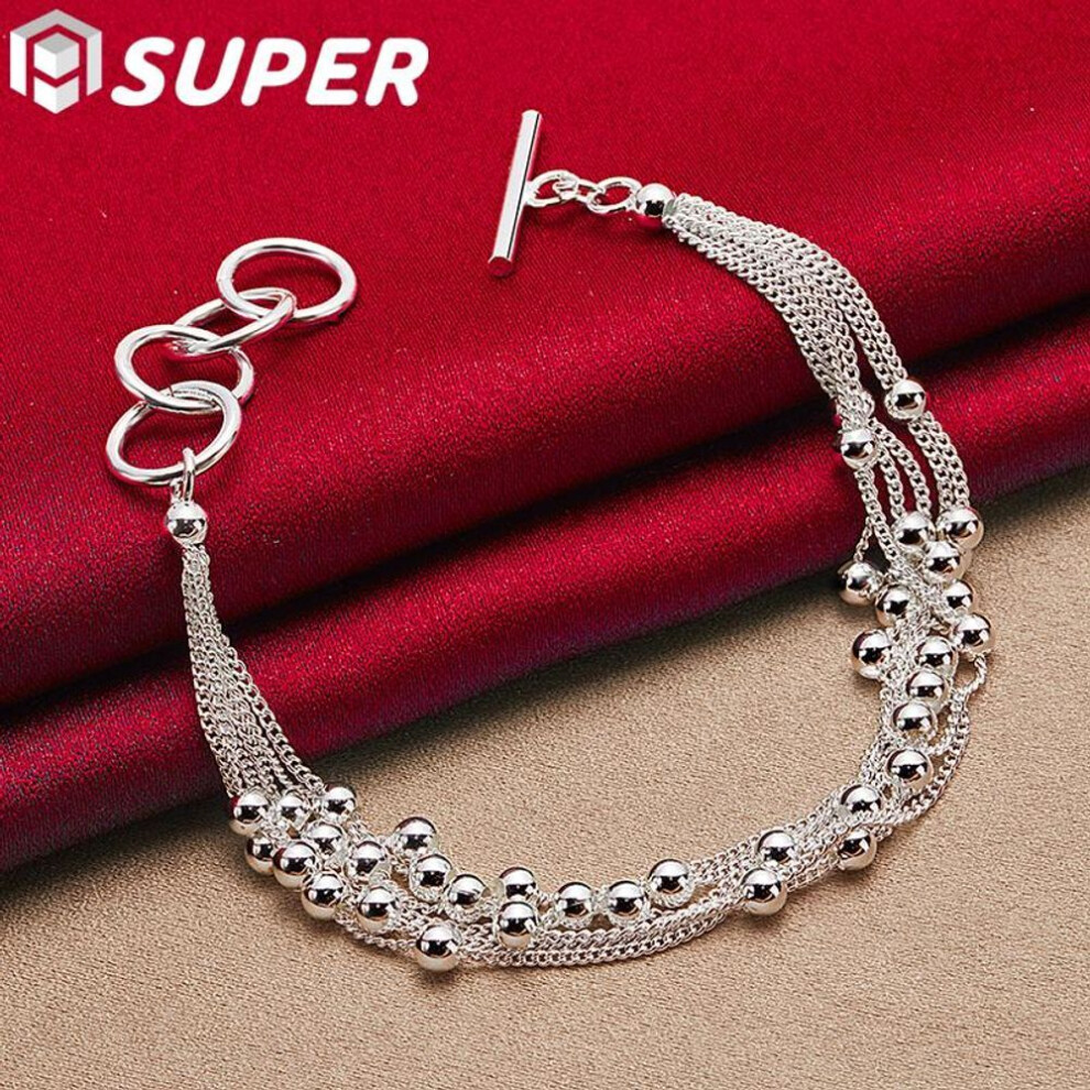 925 Sterling Silver Smooth Beads Multi-chain Bracelet Jewelry