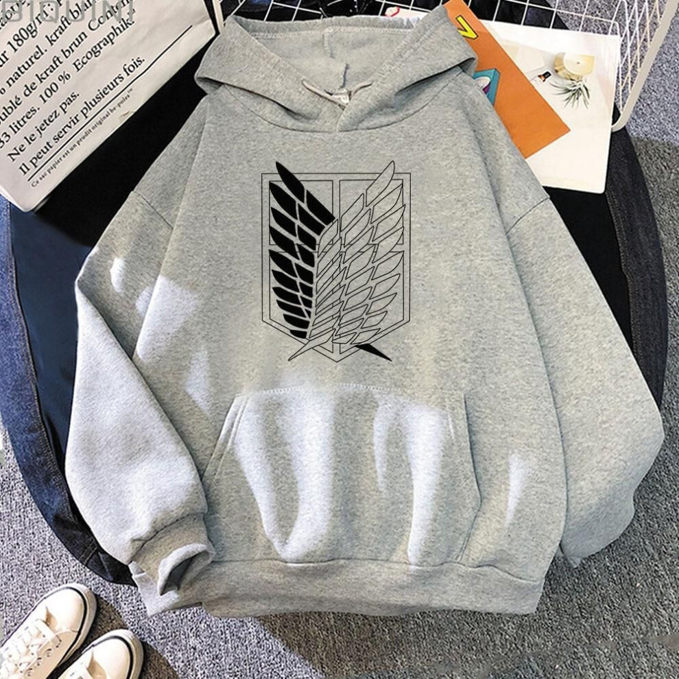 (S, gray) Attack On Titan Hoodies Unisex Male Female Print Shingeki No Kyojin Anime Clothes Loose Casual Streetwears Link Aesthetic Korean