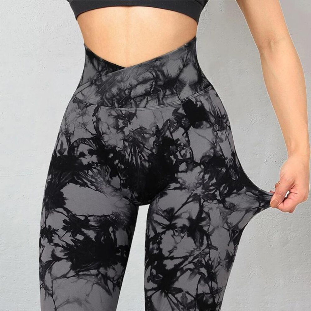 (grey, L) Tie Dye Yoga Women Leggings Sports Pants Tights Seamless Sport Female Gym Leggings Workout Fitness Pants Athletic Wear