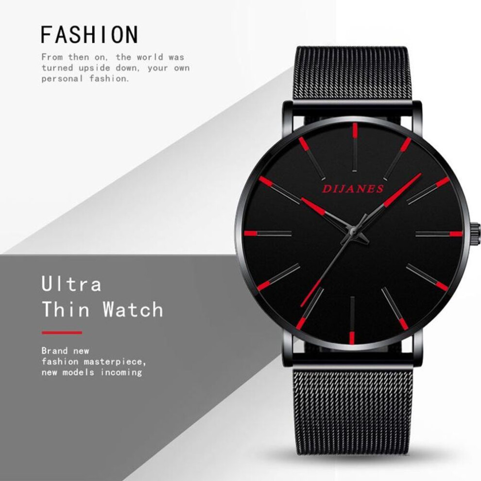 (black,red) Fashion Men Classic Business Black Watches Casual Quartz Wristwatches Luxury Round Blue Analog Watch Male Clock Gift Relojes Hombre