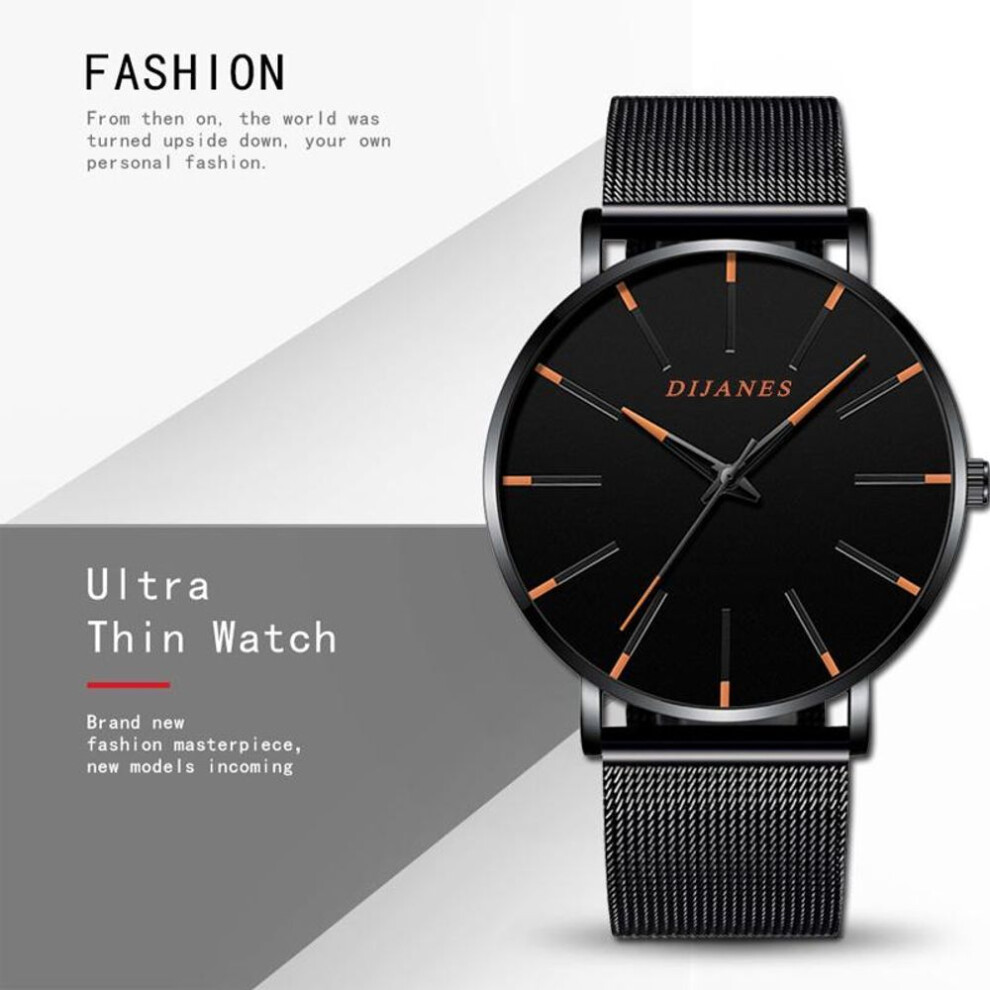 (black,yellow) Fashion Men Classic Business Black Watches Casual Quartz Wristwatches Luxury Round Blue Analog Watch Male Clock Gift Relojes Hombre