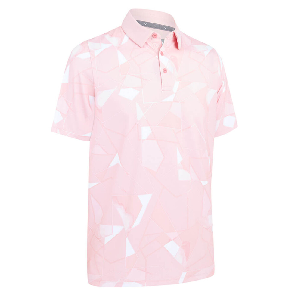 (M, Strawberry Pink) Callaway Golf Mens 2025 Kick Flip Print Moisture Wicking Golf Polo Shirt