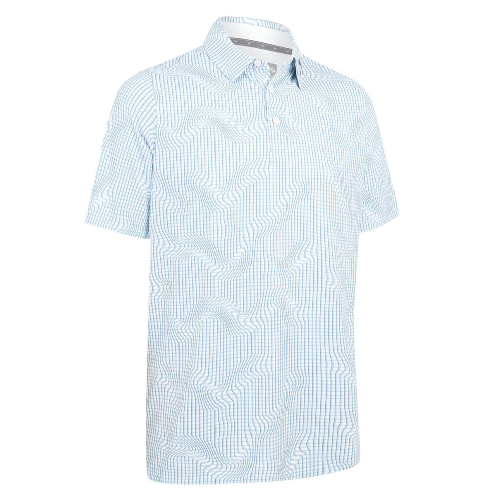 (L, Bright White) Callaway Golf Mens 2025 Warped Gingham Print Wicking Stretch Golf Polo Shirt