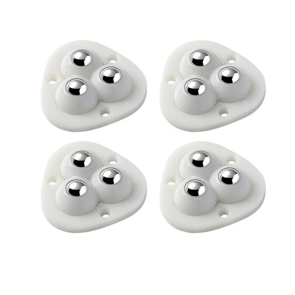 (white) 4Pcs Self Adhesive Universal Wheel 3 Beads Stainless Steel Pulley Bearing Mute For Household Storage Box Bedside Table