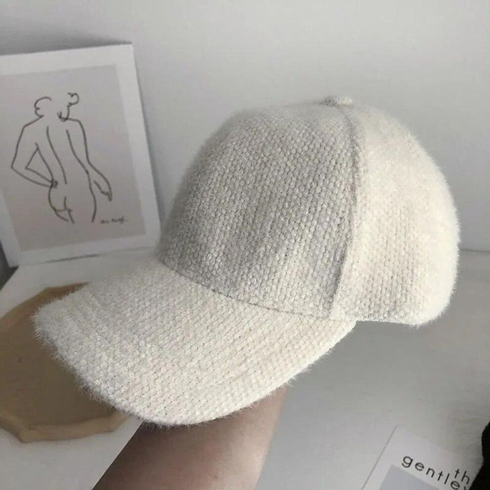 (white) Autumn Winter Solid Color Baseball Cap Fashion Women Visor Hat White Black Warm Cap Plush Baseball Caps
