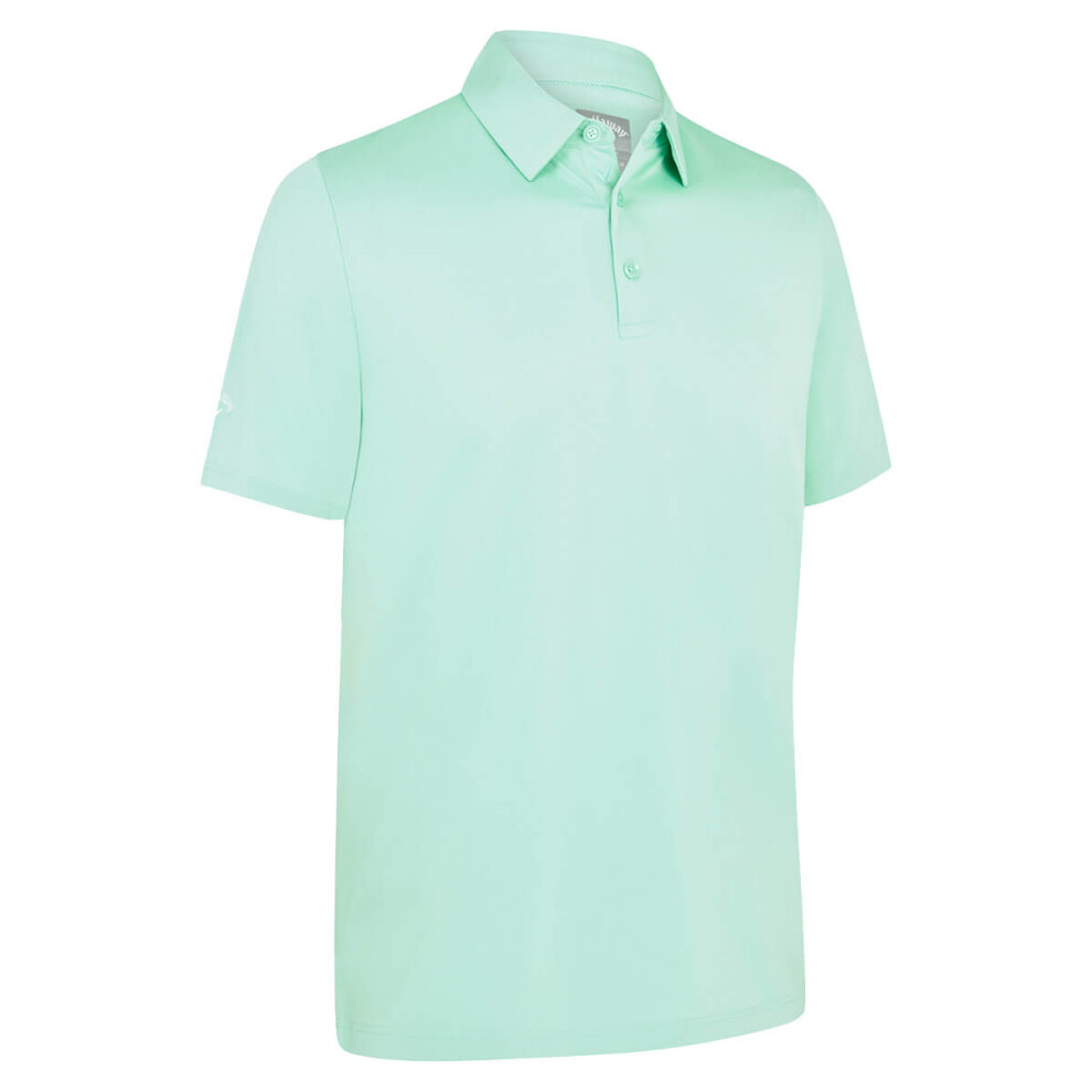 (M, Neptune Green) Callaway Golf Mens 2025 Swingtech Solid Stretch Moisture Wicking Polo Shirt