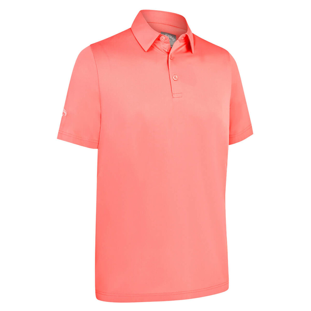 (M, Strawberry Pink) Callaway Golf Mens 2025 Swingtech Solid Stretch Moisture Wicking Polo Shirt