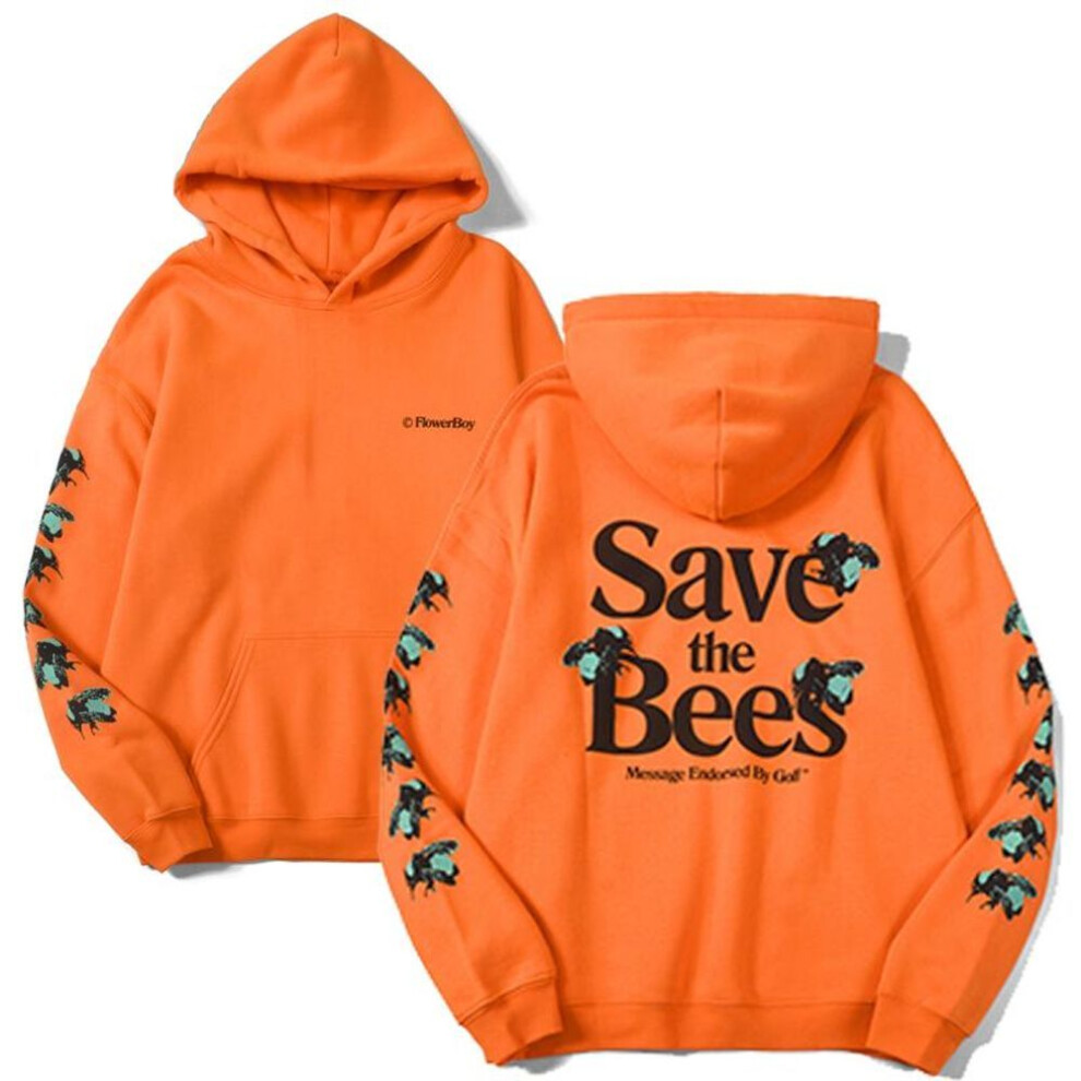 (M, as the picture) Tyler The Creator Flower Boy Save The Bees Merch Hoodie Long Sleeve Women Men Orange Sweatshirt Hip Hop Clothes