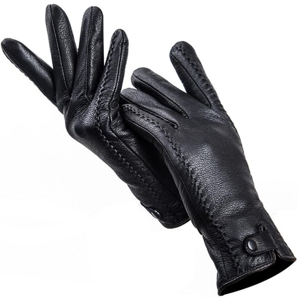 (black, 9) Fashion Buckskin women&apos;s leather gloves Comfortable winter warm Faux deerskin texture touch screen gloves for women