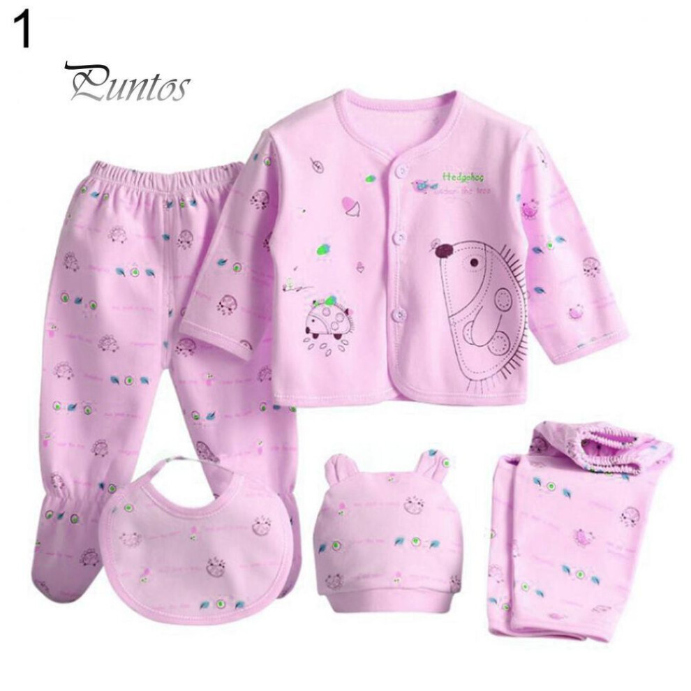(pink, 0-3M) 5 Pcs Newborn Baby Clothes Set Coat Top Pants Outfit