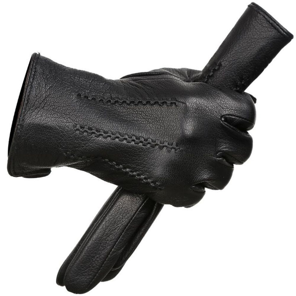 (black, 13) High Quality Touch Screen Men&apos;s Gloves Deerskin Grain Wool Lining Warm Winter Leather Gloves 8001n