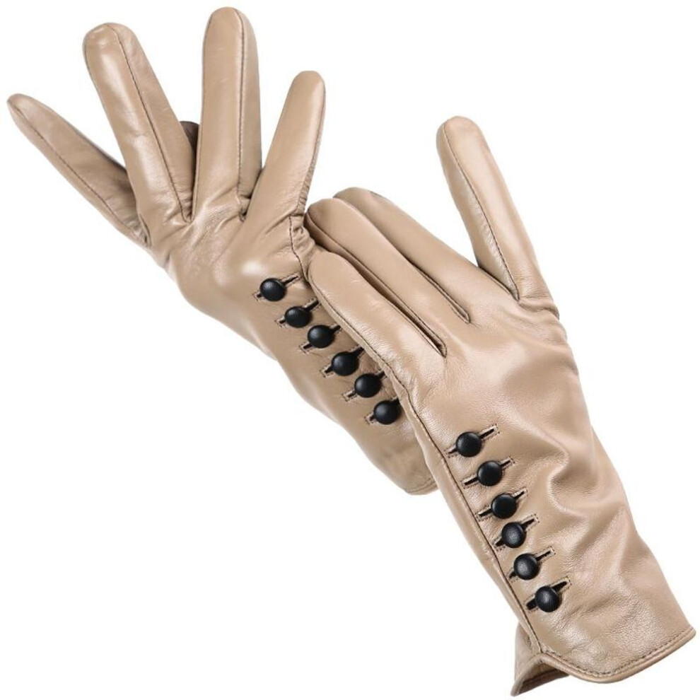 (beige, 7.5) High-end Color Women&apos;s Gloves Genuine Leather Keep Warm Winter Soft Sheepskin Touch Screen Gloves