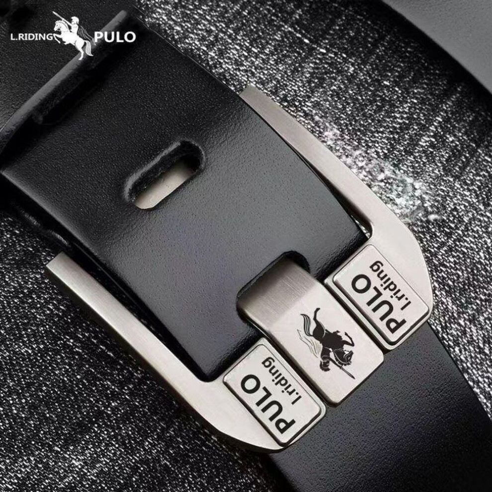 (black, 110cm) Pulo Belt Men&apos;s Leather Automatic Buckle Belt Pure Cowhide Youth Middle-aged Casual Personality Korean Trend Pants Belt