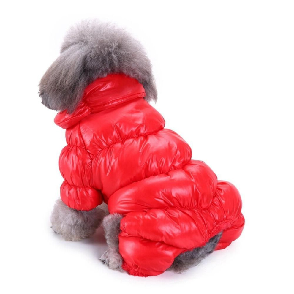 (red, L) Warm Winter Dog Clothes Collar Windproof Overalls for Dogs Down Coat Waterproof Thicken Parka Dog Jumpsuit Puppy Outfit  CUTE