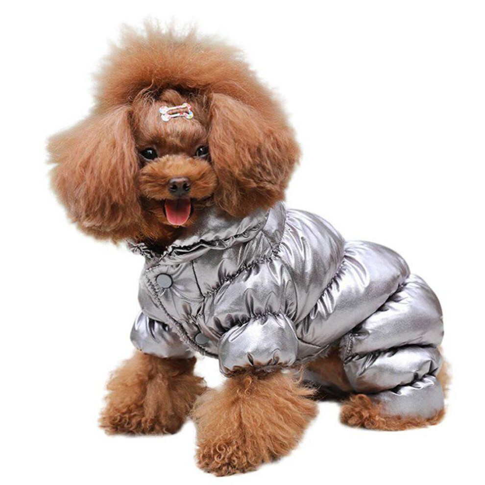 (silver, XS) Warm Winter Dog Clothes Collar Windproof Overalls for Dogs Down Coat Waterproof Thicken Parka Dog Jumpsuit Puppy Outfit  CUTE