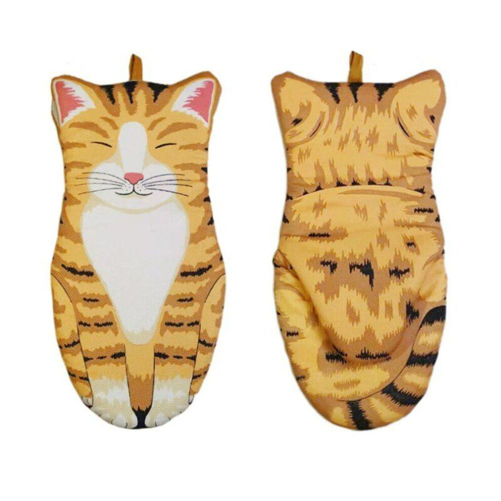 1pc 3D Cartoon Animal Cat Paws Oven Mitts Long Sleeves Microwave Heat Resistant Non-slip Gloves Cotton Baking Insulation Gloves