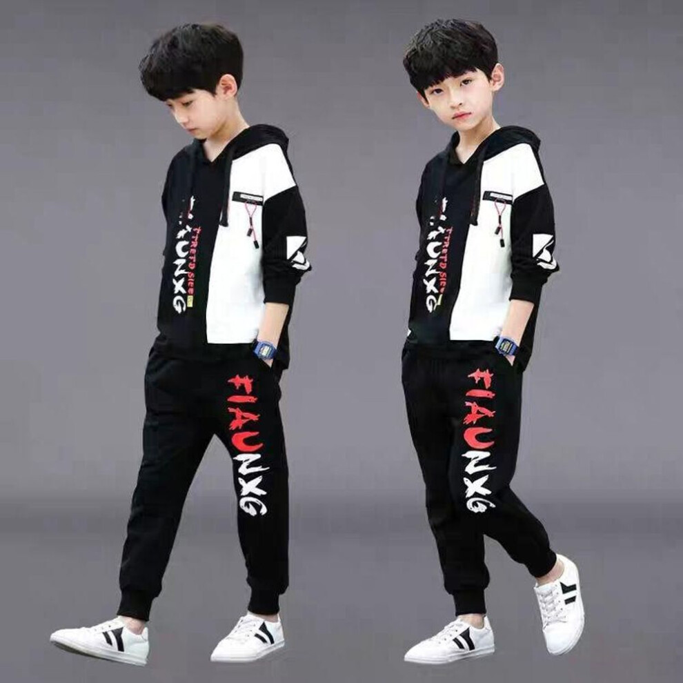 (white, 130CM) Boys Clothes Set Sweatshirt Pants 2 Piece Outfit Kids Sport Suit Children Clothing
