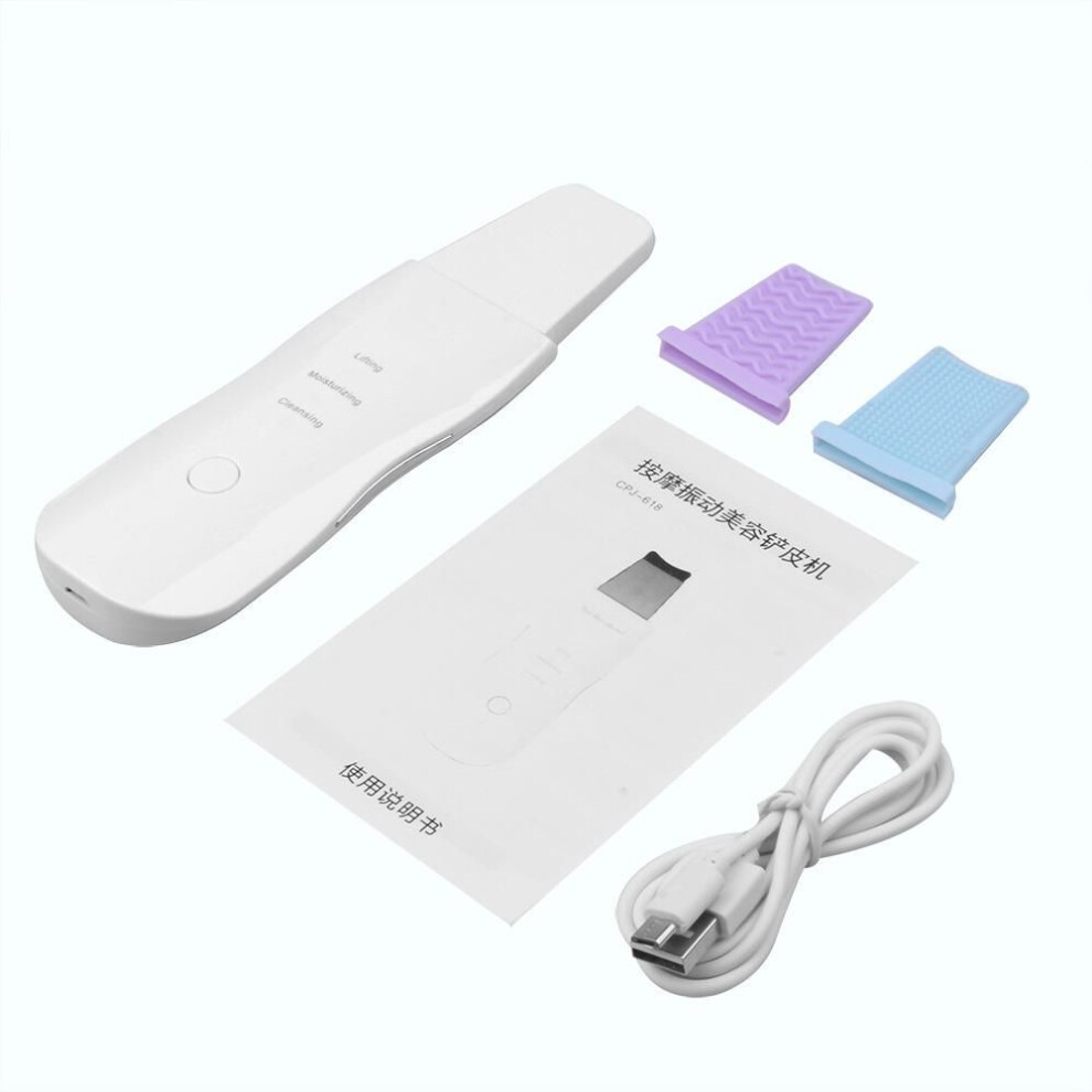 (white) Rechargeable Ultrasonic Face Skin Scrubber Facial Cleaner Peeling Facial Blackhead Removal Pimples Pore Black Spot Clean