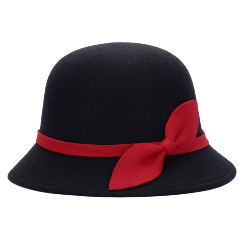 (black,red) Ladies Wool Felt Autumn Winter Casual Basin Hat Dome Hat Bowler Hats Fedora Cap Bucket Cap