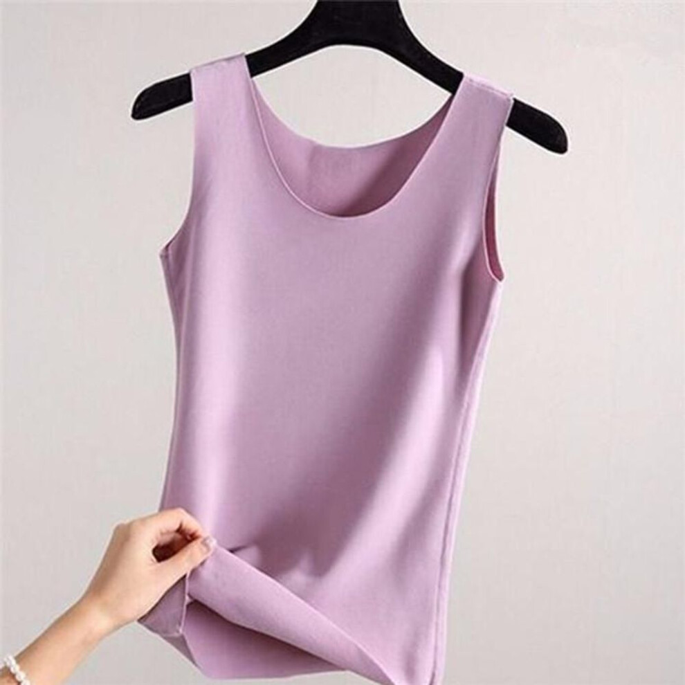 (light purple, XL) Women Traceless Heating Thermal Vest Plush Thin Slim Fitting Thermal Winter Bottoming Shirt Vest