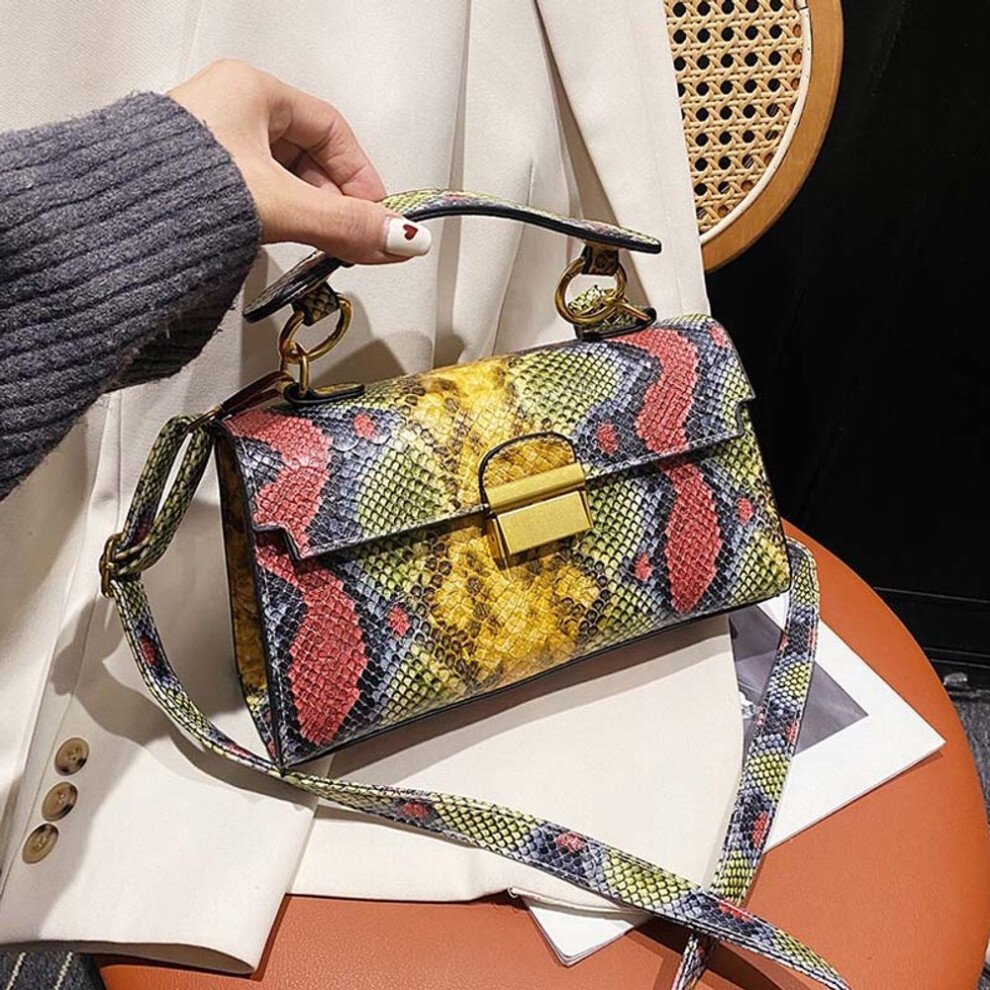 (yellow) Woman Fashion Snake Print Wrist Shoulder Bag New Luxury Brand Designer Handbags Trend Quality Leather Crossbody Small Square Bag