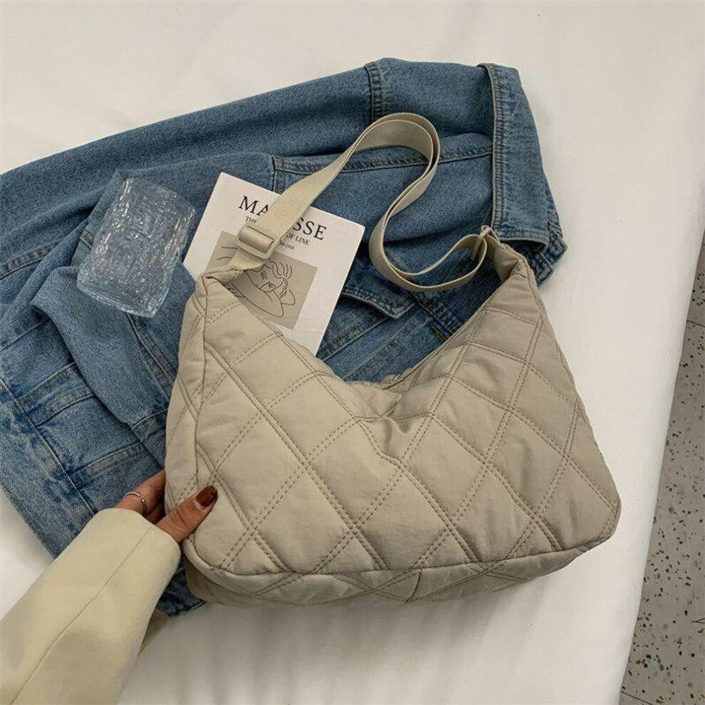 (light beige, 32cmx30cmx11cm) Women Soft Nylon Side Bags 2024 In Trend Brand Quilted Luxury Big Handbags Lady Shoulder Bucket Crossbody Bags Designer Brand
