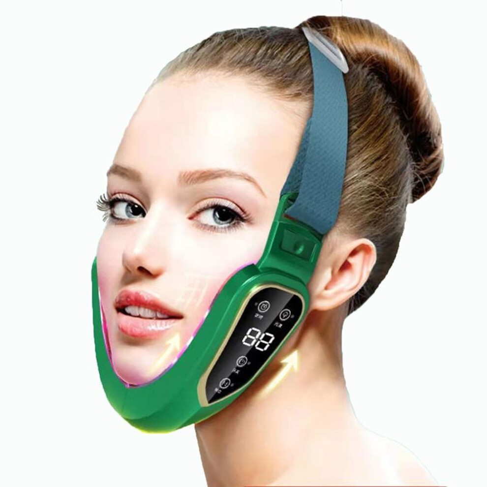 (green) Kbt Face Led Light Therapy Devices Photon Bandage Microcurrents Slimming Band Remove Double Chin Lift V Shape Cheek Lifting Device