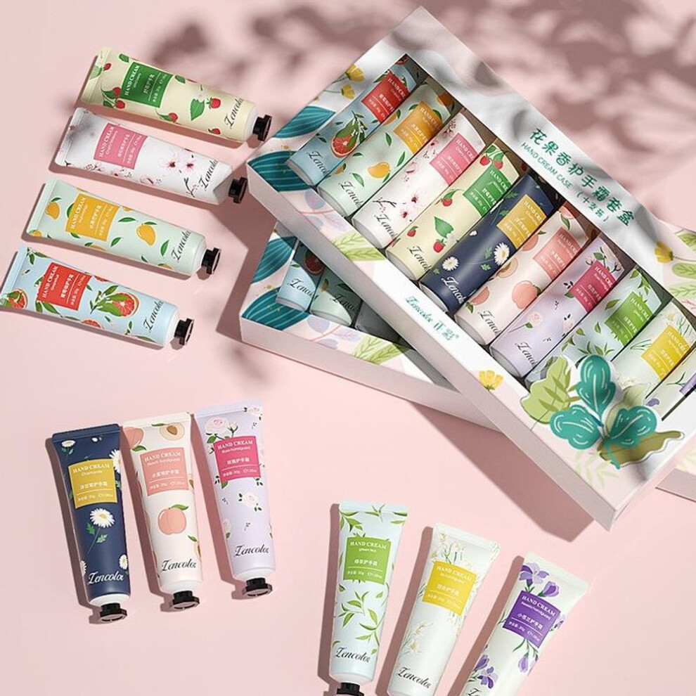 (as the picture, 10pcs/set) Chamomile Hand Cream Set Box Hydrating Moisturizing Nourishing Hand Cream Four Seasons Tender White Hand Cream 10 Flavors Fruit Scent