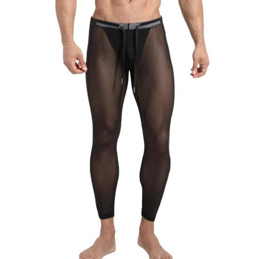 (black, XL) Sport Mesh Pants Ultra-thin Soft Breathable Elastic See-through Drawstring Waist Solid Color Skinny Training Sports Cycling Sweatpants Long