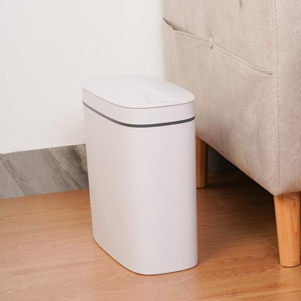 (white) 14L Smart Sensor Trash Can Electronic Automatic Household Bathroom Toilet Bedroom Living Room Waterproof Narrow Seam Sensor Bin