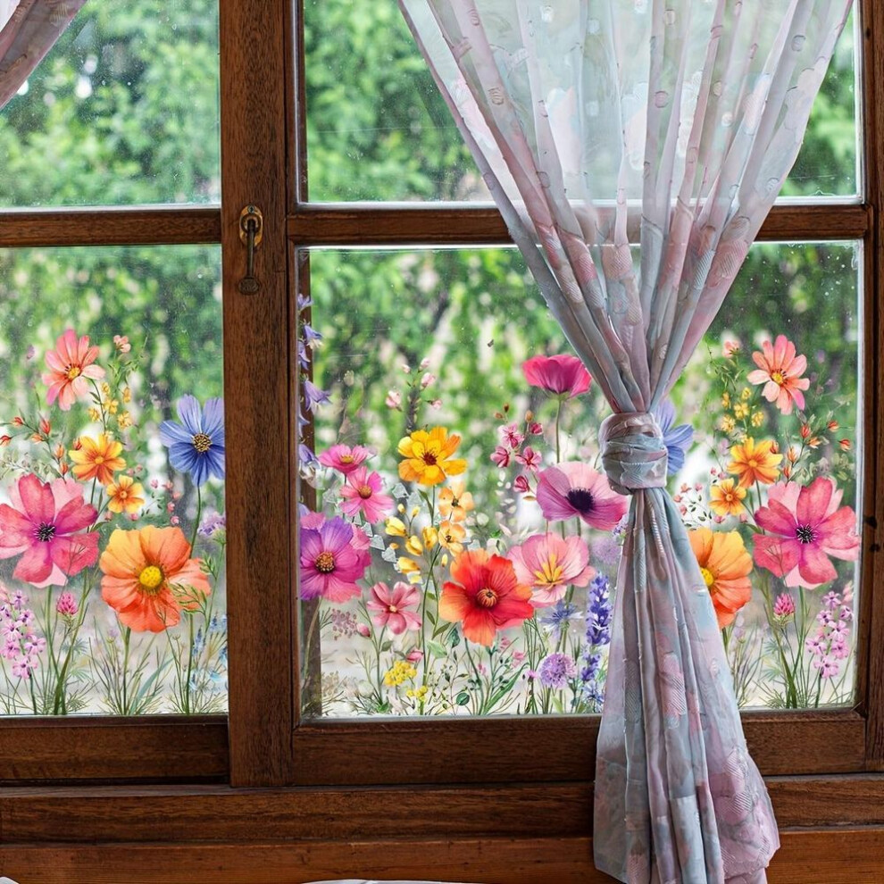 (Colorful Plants And Flowers Window Stickers) 1pc Colorful Floral Bouquet Window Sticker, Plastic Flower Garden Decal For Living Room Bedroom, Home Wall Trim Decor