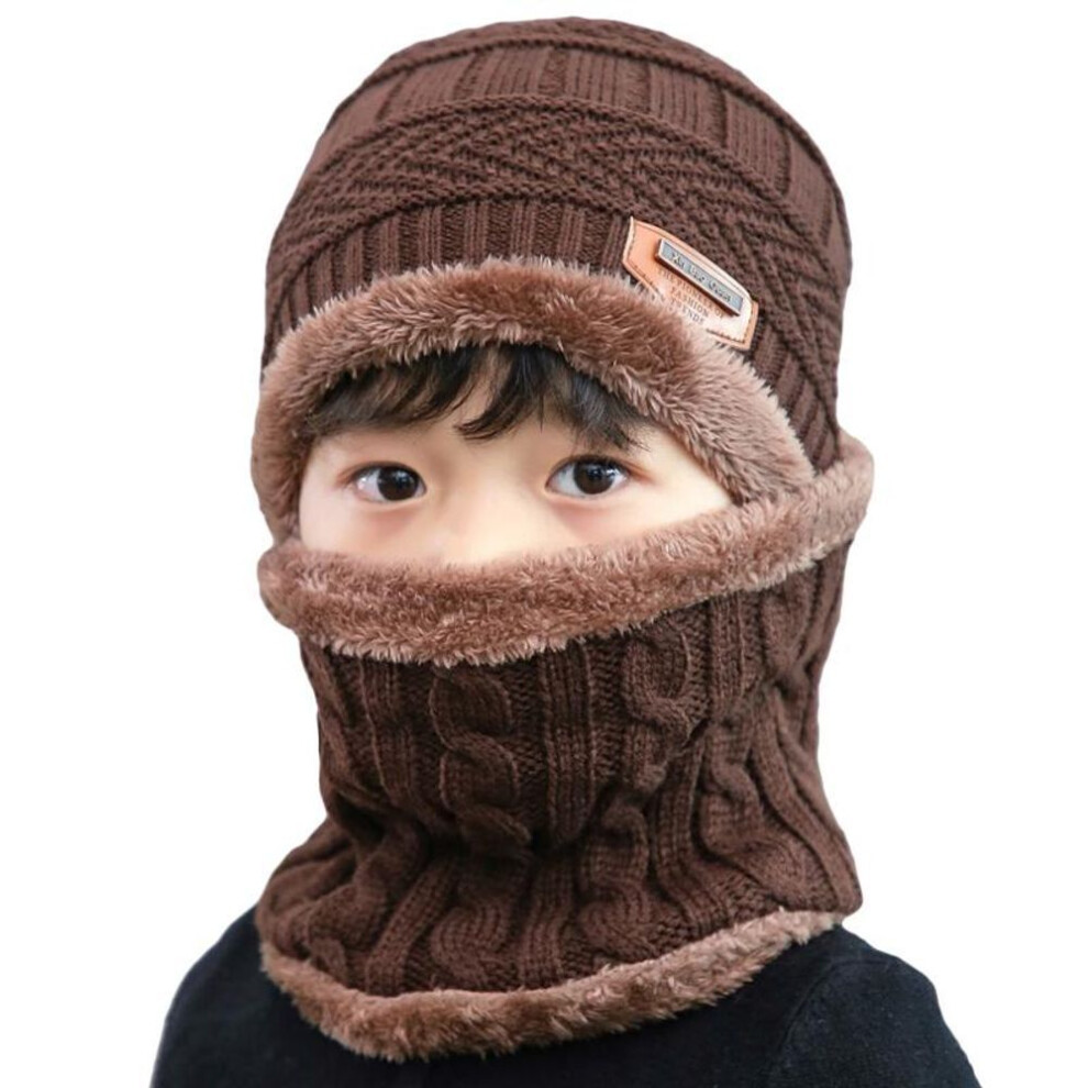 (coffee, One Size) Children&apos;s Arrow Cap Winter Warm Boy Girl Knit Hat Scarf Ski Collar Mask Cotton Plus Velvet Beanie