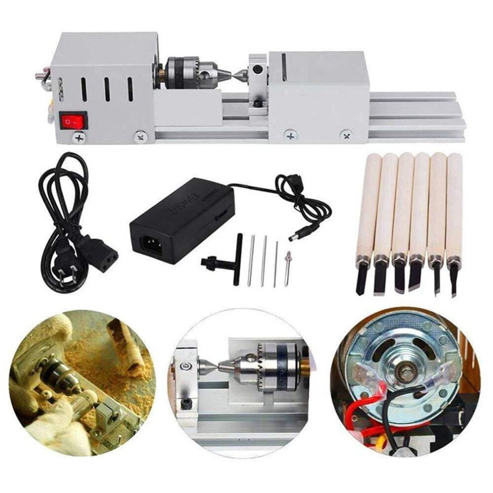 (white) Mini Wood Lathe 100W Metal Tabletop