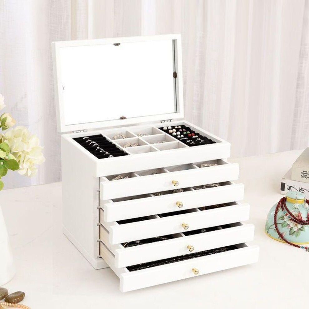 (white) Jewelry Box Large Wooden Multi-tiered White