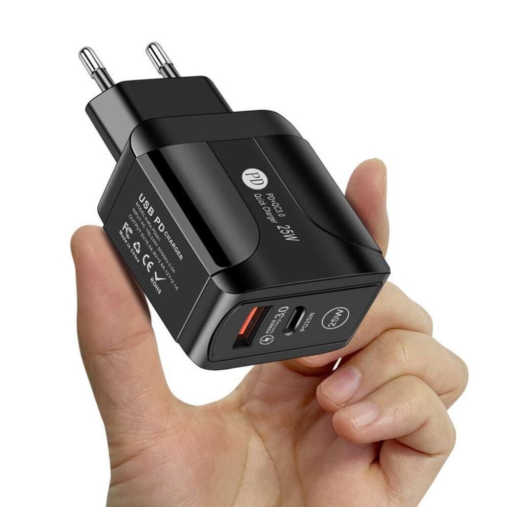 (black) 25W USB C Charger Dual Port USB TYPE C PD Charger Adapter Fast Mobile Phone Power Adapter