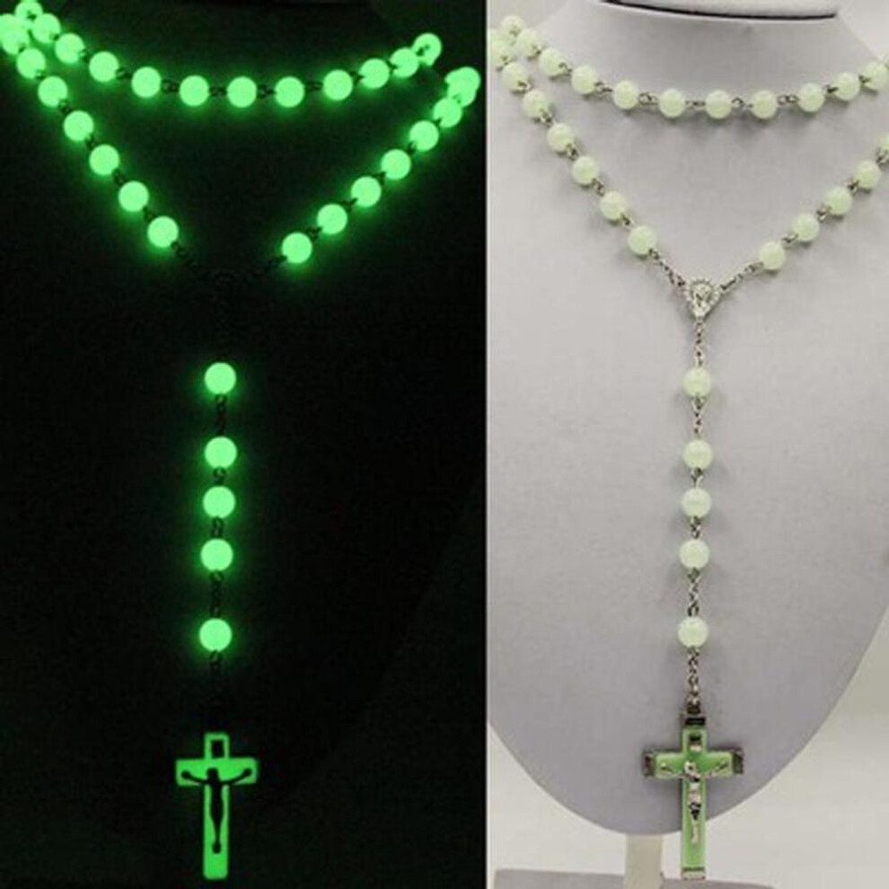 Glow in Dark Plastic Rosary Beads Luminous Noctilucent cross Necklace Catholicism Religious Jewelry